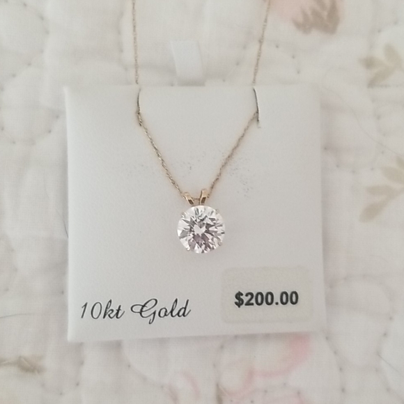 10kt gold necklace with simulated diamond - Picture 4 of 8